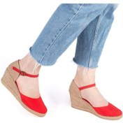 Resim Gerçek Elişi Hasır Dolgu Topuk Keten Hasır Kadın Espadril Handmade Kırmızı 