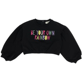 Resim Panço Kız Bebek Renkli Yazı Nakışlı Crop Sweatshirt 