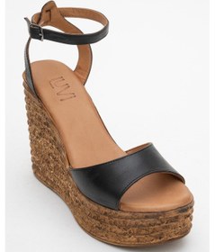 Resim Luvi Shoes Elsıe Siyah Cilt Hakiki Deri Kadın Dolgu Topuklu Sandalet Siyah Deri 
