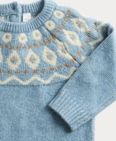 Resim Fair Isle Desenli Örme Bebek Kazak (0-3 Yaş) - Mavi / 6-9 M 
