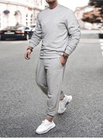 Resim Unisex Oversize Eşofman Takımı Bisiklet Yaka Sweatshirt Gri 