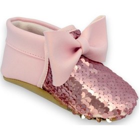 Resim Pembe Gold Pul Payetli Fiyonklu Kız Bebek Babet Patik G-2366 Pembe 