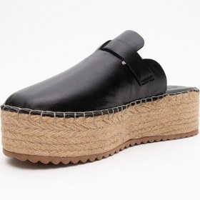 Resim Luvishoes Novas Siyah Cilt Hakiki Deri Burnu Kapalı Hasır Dolgu Taban Terlik Siyah 