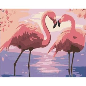 Resim wombhobby Flamingo Çifti Sayılarla Boyama Seti 80x100 Cm Çerçeveli (Kasnağa ) Gerili 