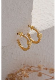 Resim İpek Silver 925 Ayar Gümüş Kalpli Küpe - Gold 