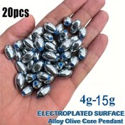 Resim 20 adet Hollow Zeytin Şekilli Alaşım Karbon Çelik Balık Ağırlığı Plastik Çekirdekli - Ayna Yüzey, El Çubukları İçin 4g-15g Seçenekleri, Deniz Balıkçılığı, Tekne Balıkçılığı (4, 6, 8, 10, 12, 15g Seçenekleri) 