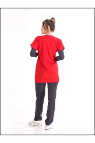 Resim ÇİZGİ MEDİKAL Kırmızı Lüks Likralı Greys Tunik Boy Tek Üst 