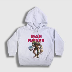 Resim Presmono Unisex Çocuk World Iron Maiden Kapüşonlu Sweatshirt Beyaz 