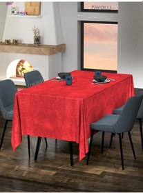 Resim Kadife Dokulu Kırmızı Renk Masa Örtüsü Kırmızı 