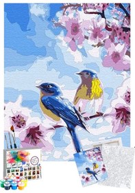 Resim Sayılarla Boyama Seti 40 x 50 CM Tuval Şasesine Gerili Bahar Dalında Kuşlar 