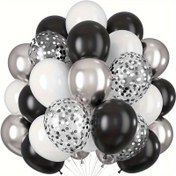 Resim 40 Adet Siyah Beyaz Gümüş Renkli Konfeti Balonlar, Metalik Krom Helium Balonları - Düğün, Doğum Günü, Yıldönümü, Mezuniyet Partisi Süslemeleri, Cadılar Bayramı Dekorasyonu, Noel Temalı Balonlar, Parti Süsleri, Yeniden Kullanılabilir Balon Çelengi, Yüksek Kaliteli Folyo Balon Seti, Tatil Alışverişi İçin Dekoratif Balonlar ve Etkinlik Planlayıcıları 