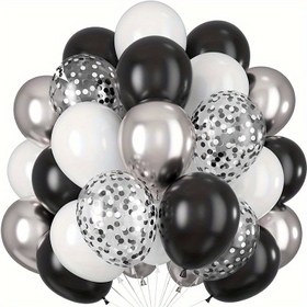Resim 40 Adet Siyah Beyaz Gümüş Renkli Konfeti Balonlar, Metalik Krom Helium Balonları - Düğün, Doğum Günü, Yıldönümü, Mezuniyet Partisi Süslemeleri, Cadılar Bayramı Dekorasyonu, Noel Temalı Balonlar, Parti Süsleri, Yeniden Kullanılabilir Balon Çelengi, Yüksek Kaliteli Folyo Balon Seti, Tatil Alışverişi İçin Dekoratif Balonlar ve Etkinlik Planlayıcıları 
