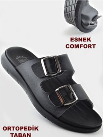 Resim 6062 Full Ortopedik Günlük Erkek Terlik Sandalet Gezer Erkek Terlik Deniz Plaj Siyah 