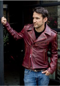 Resim Silme Hakiki Koyun Derisi Bordo Renk Biker Mont Bordo 