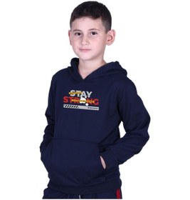 Resim Kapüşonlu Kanguru Cepli Stay Strong Baskılı Erkek Çocuk Sweatshirt Lacivert 