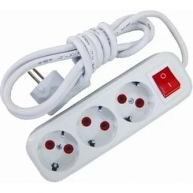 Resim 2 mt Kablolu Anahtarlı 3 Lü Topraklı Grup Priz 