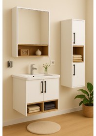 Resim Dmz Home Concept Legna 65 Cm Beyaz-ahşap Renkli Mdf, Seramik Lava Beyaz - Meşe 