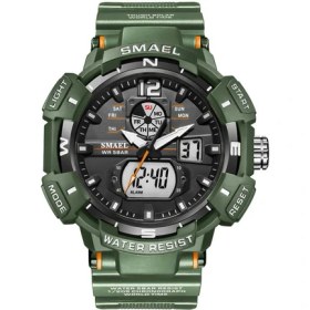 Resim Hanyang Yeşil Smael Çift Zamanlı Dijital Kuvars Saatler Erkekler Için Aydınlık Eller LED Aydınlatmalı Çalar Saat 5 Atm Su Geçirmez Durdurma Izle 8045 (Yurt Dışından) 