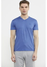 Resim V Yaka Basic Kısa Kol Tişört - Saks Saks 