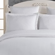 Resim Nuvomon 4 Yastıklı Saten Çizgili Nevresim Takımı - Beyaz 