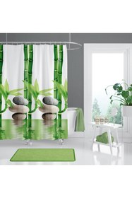 Resim Zethome Banyo Perdesi Seti 120x200 Duş Perdesi , 90x130 Banyo Perde Borusu Beyaz Askı Aparatı Hediyeli 10056 