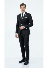 Resim Plus Scorpion Çift Yırtmaçlı Likrasız Dokulu Kumaş Slim Fit Erkek Blazer Ceket Modern Ve Dayanıklı Mat Siyah 