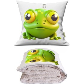 Resim Yeşil Kurbağa Tv Battaniyeli Opsiyonel Dekoratif Araç İçi Yastık Çok Renkli 