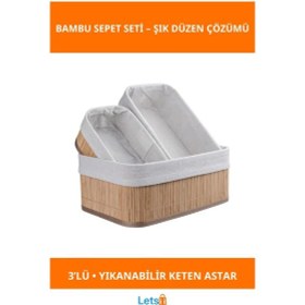 Resim Bambu Üçlü Sepet Seti Şık Ve Fonksiyonel Düzenleyici 1 Adet 