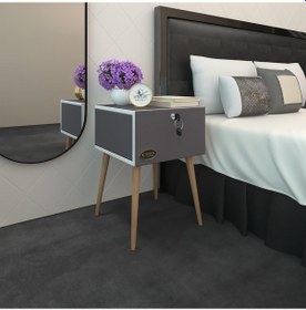 Resim Kenzlife Komodin Çıntay Gri 57 39 39 Çekmeceli Kilitli Ahşap Ayaklı Komidin 