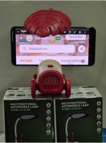 Resim Mugs and love Kırmızı -krem sevimli antika araba görünümlü masa lambası, kalemlik, telefon tutacağı 