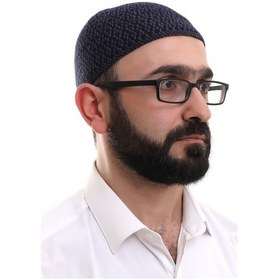 Resim Lacivert Orlon Kışlık Namaz Takkesi Baklava Desenli Takke Lacivert 