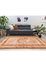Resim Moretti Nordi Çerçeve Desenli Yıkanabilir Salon Mutfak Yolluk Turuncu Dokuma Modern Halı 