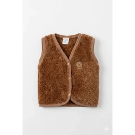 Resim HaanBebe Unisex Bebek Ayıcık Detaylı Polar Pelüş Yelek (3 Renk Seçeneği) Kahverengi/ekru/pembe 