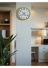 Resim 36 Cm Sarı Çocuk Odası Duvar Saati Çok Renkli 