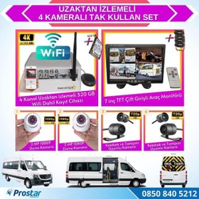 Resim Uzaktan izlemeli 4 Kameralı Wifi 320 GB Harddisk 7 inç Ekranlı Araç Kamera Seti 