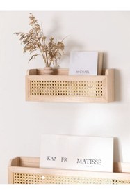 Resim metre dizayn Ahşap Hazeran Rattan Duvar Rafı Çocuk Odası Montessori Kitaplık Raf Mtr485 