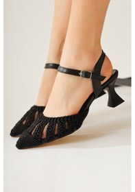 Resim Richelle Siyah Örgü Kısa Topuklu Sandalet 001 