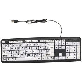 Resim Geeroyoo Az Gören Kullanıcılar İçin Usb Kablolu Klavye Büyük Beyaz Tuşlar Siyah Harfler Yaşlı Erkekler İçin 