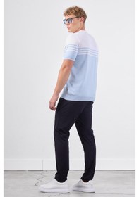 Resim Dufy A.mavi Çizgili Yatay Desen Erkek Triko - Slim Fit Mavi 