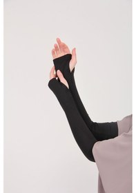 Resim Parmak Geçmeli 45cm Likralı Penye Kolluk 1 Çift Siyah 