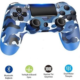 Resim Ps4-pc-android Box-android-ıos Telefon Tablet Uyumlu Titreşimli Bluetooth Oyun Kolu Kamo Mavi 