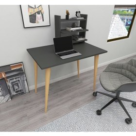 Resim Dekorosso Dekorosso Pub Ahşap Ayaklı Raflı Çalışma Masası Antrasit 