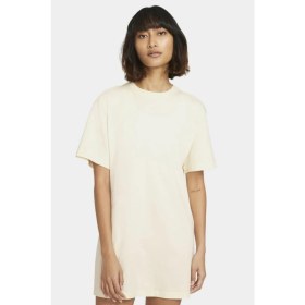 Resim Nike Sportswear Organic Cotton Short Sleve Dress Nakış Swooslu Elbise Krem 