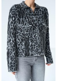 Resim Moderie Butik Leopar Desen Jakarlı Hırka - Siyah-açık Gri gri 