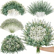 Resim 30 adet/90 adet Yapay Nefes, Simülasyon Eukaliptüs Yaprak Yapay Nefes Gümüş Dolar Eukaliptüs Dalı Seti, Düğün, Nişan, Parti, Festival, Vazo Çiçek Doldurma, DIY Buket, Ofis, Ev Dekorasyonu için kullanılır. 