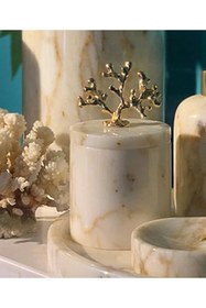 Resim MIARIK DESIGN & DEKORASYON Dekoratif Afyon Şekeri Mermer Pamukluk Gold Mercan Detaylı 