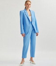 Resim Koton Keten Karışımlı Yüksek Bel Cepli Havuç Kesim Pantolon Mavi 5sak40167uw Mavi 