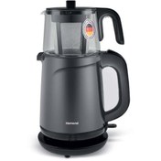 Resim HOMEND Orginal Cam Demlikli Çay Makinesi Royal Tea 1743h Siyah Gri 