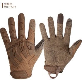Resim Liangduo Shop Haki Tarzı M Boyutu Ordu Askeri Taktik Eldiven Dokunmatik Ekran Kauçuk Koruyucu Avcılık Açık Binme Yürüyüş Bisiklet Tırmanma Çekim Tam Parmak (Yurt Dışından) 