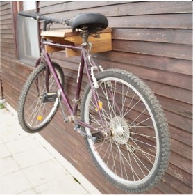 Resim Kütük Raflı Ahşap Bisiklet Askısı Ahşap 